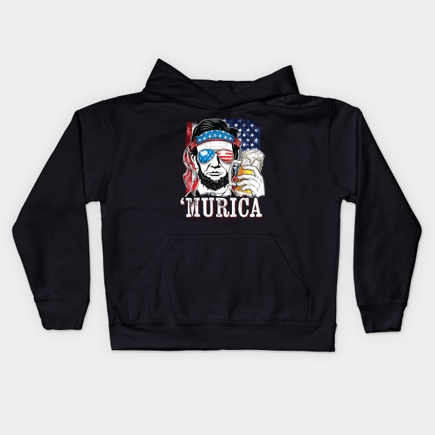 Abraham Lincoln American Flag Murica Kids Hoodie by Pennelli Studio